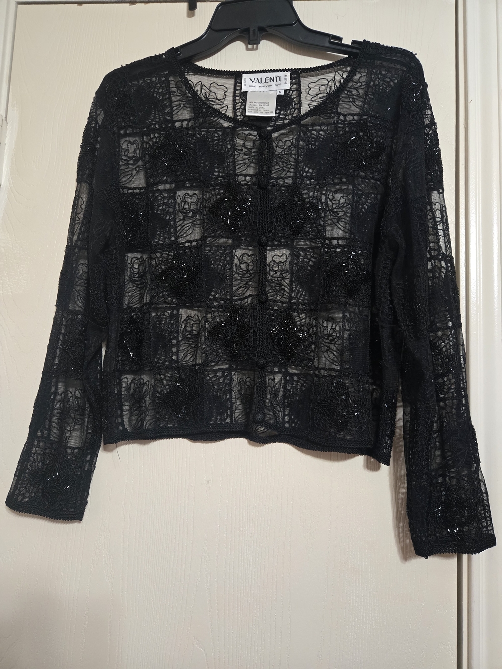 Black Sheer Embellished Long-Sleeve Top